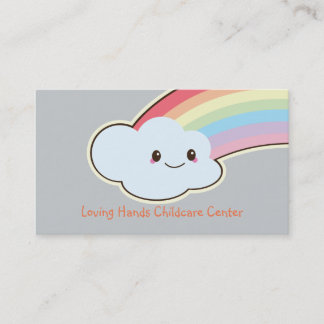 Cute Cartoon Rainbow Cloud Daycare Business Cards