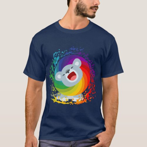 Cute Cartoon Rainbow White Lion T_Shirt