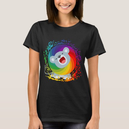 Cute Cartoon Rainbow White Lion Women T_Shirt