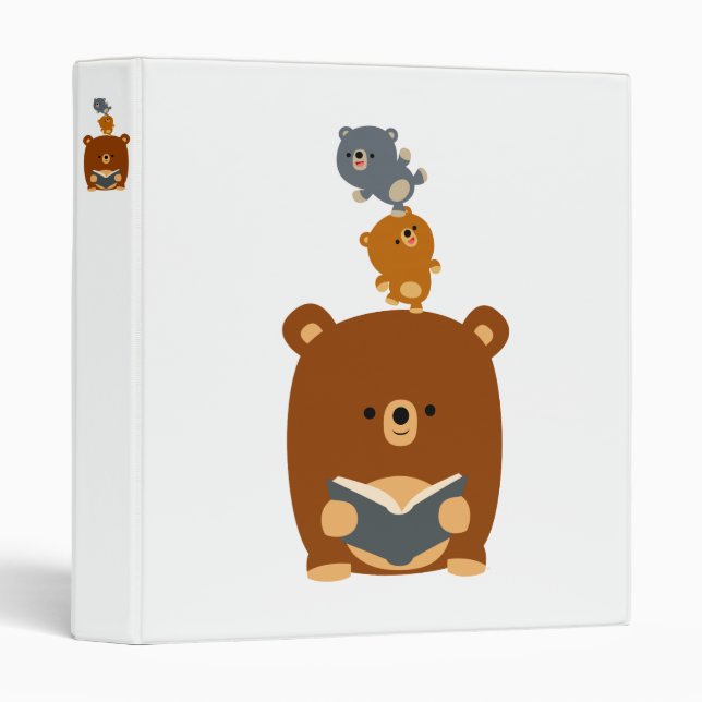 Cute Cartoon Reading Bear and Cubs Avery Binder (Front/Spine)
