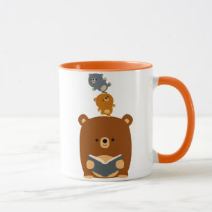 Cute Cartoon Reading Bear and Cubs Mug