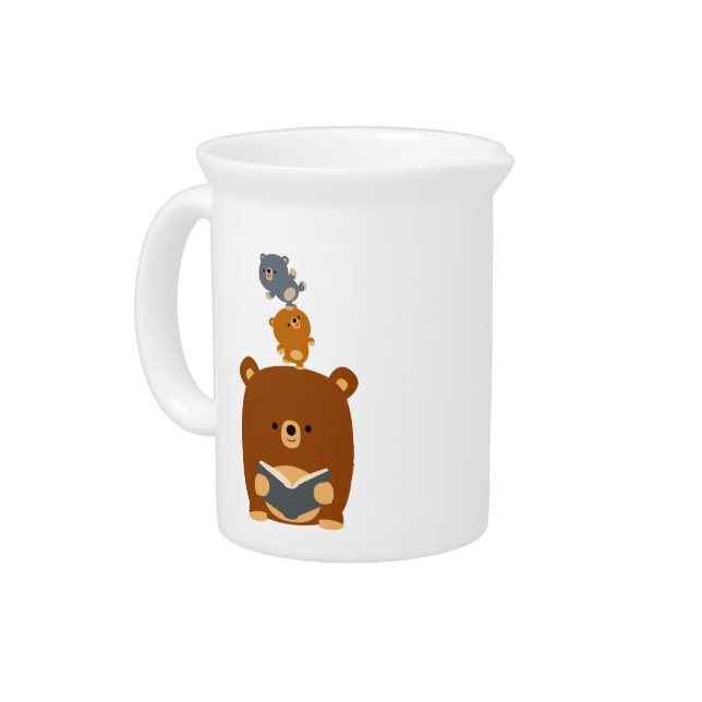Cute Cartoon Reading Bear and Cubs Pitcher (Left)