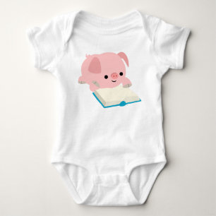 Cute Cartoon Reading Piglet  Baby Apprel Bodysuit