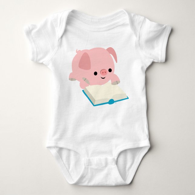 Cute Cartoon Reading Piglet  Baby Apprel Bodysuit (Front)