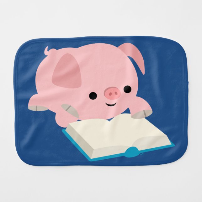 Cute Cartoon Reading Piglet Burp Cloth (Front Horizontal)