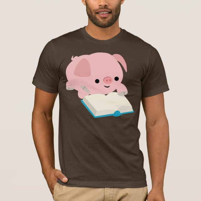 Cute Cartoon Reading Piglet T-Shirt (Front)