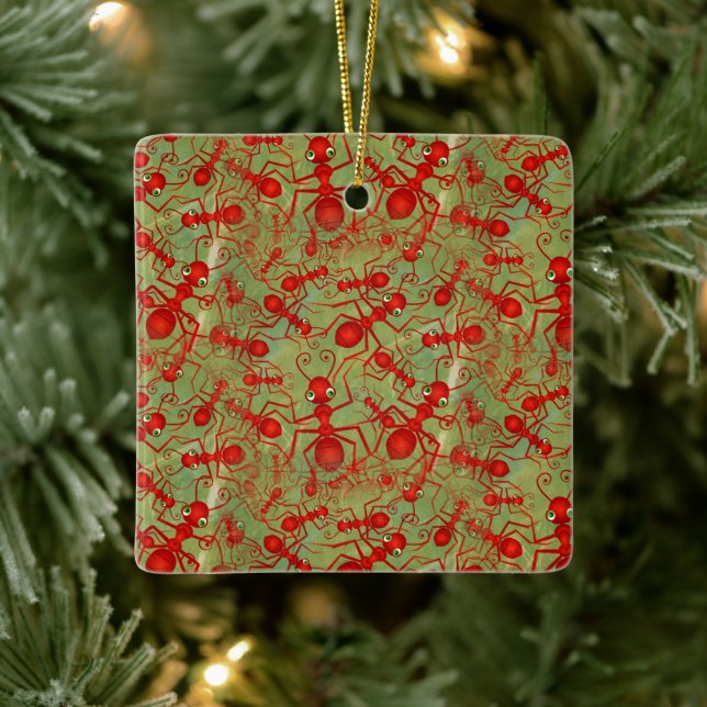 Cute Cartoon Red Ants Background Ceramic Ornament (Tree)