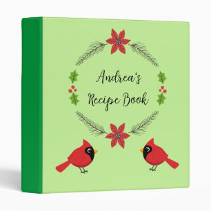 Cute Cartoon Red Cardinal with Flowers 3 Ring Binder