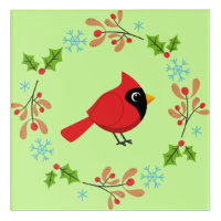Cute Cartoon Red Cardinal with Flowers
