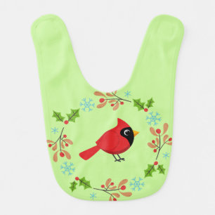 Cute Cartoon Red Cardinal with Flowers Baby Bib