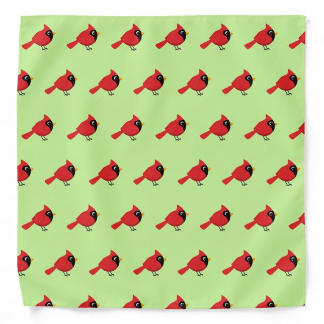 Cute Cartoon Red Cardinal with Flowers Bandana (Front)