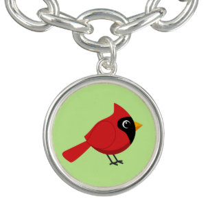 Cute Cartoon Red Cardinal with Flowers Bracelet