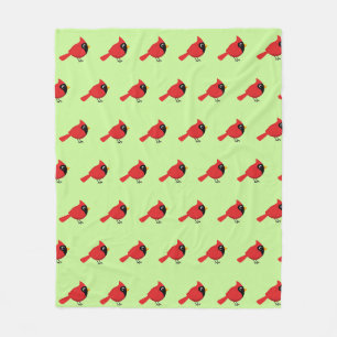 Cute Cartoon Red Cardinal with Flowers Fleece Blanket