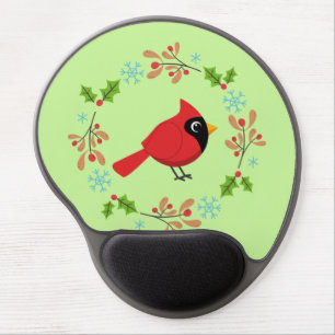 Cute Cartoon Red Cardinal with Flowers Gel Mouse Pad
