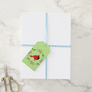 Cute Cartoon Red Cardinal with Flowers Gift Tags