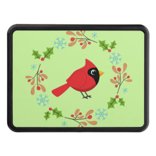 Cute Cartoon Red Cardinal with Flowers Hitch Cover