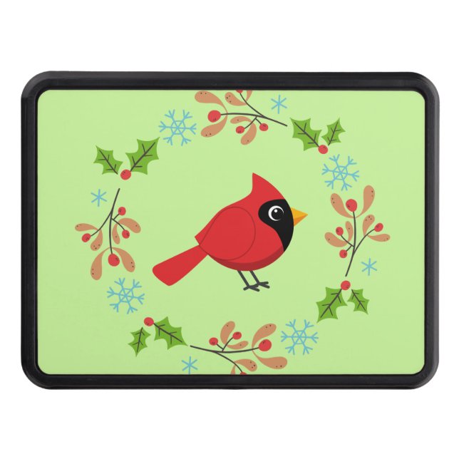 Cute Cartoon Red Cardinal with Flowers Hitch Cover (Front)