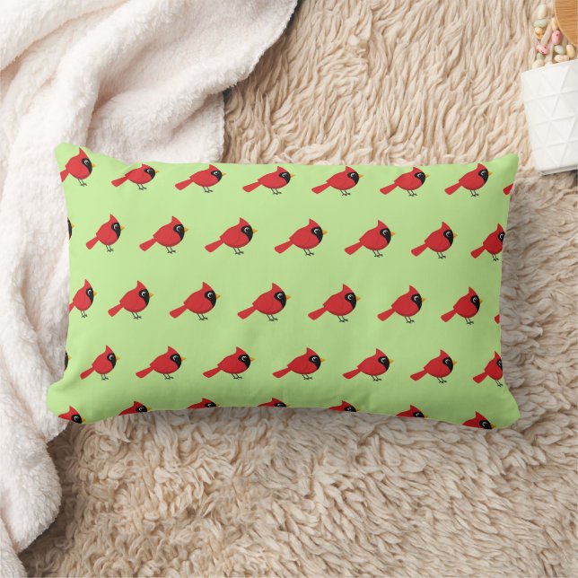 Cute Cartoon Red Cardinal with Flowers Lumbar Pillow (Blanket)