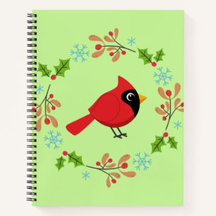 Cute Cartoon Red Cardinal with Flowers Notebook