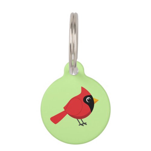 Cute Cartoon Red Cardinal with Flowers Pet ID Tag