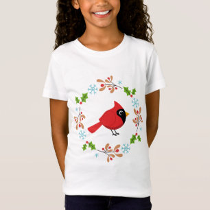 Cute Cartoon Red Cardinal with Flowers T-Shirt