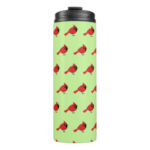 Cute Cartoon Red Cardinal with Flowers Thermal Tumbler