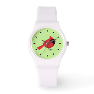 Cute Cartoon Red Cardinal with Flowers Watch