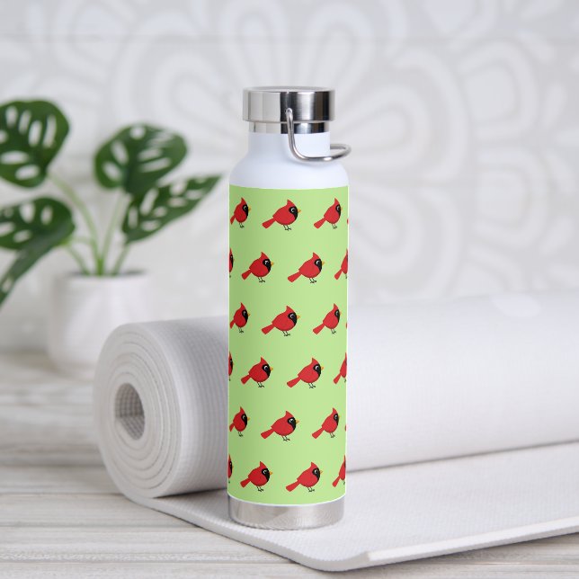 Cute Cartoon Red Cardinal with Flowers Water Bottle (Yoga)