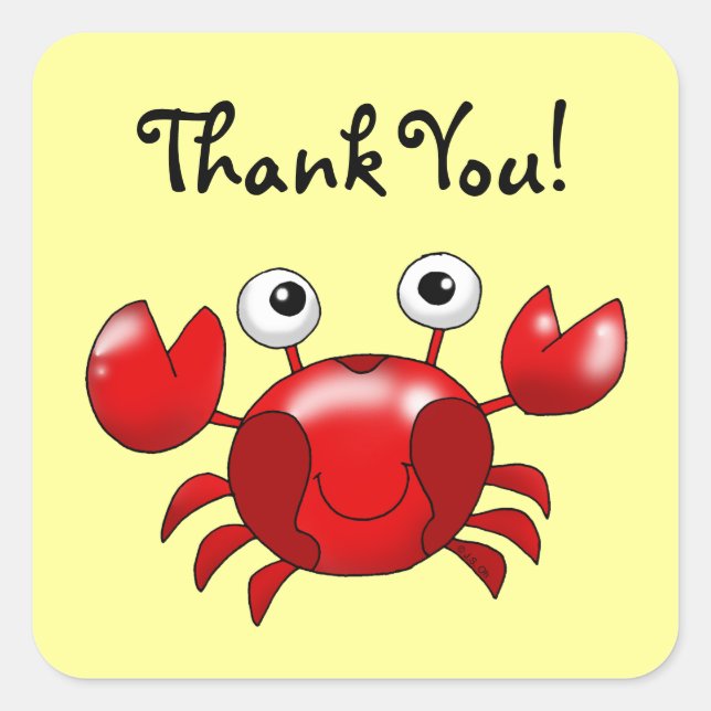 Cute cartoon red crab thank you square sticker (Front)