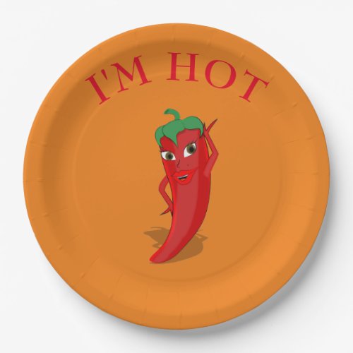 Cute Cartoon Red Hot Pepper Diva Paper Plates