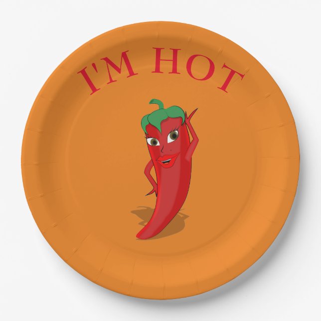 Cute Cartoon Red Hot Pepper Diva Paper Plates (Front)