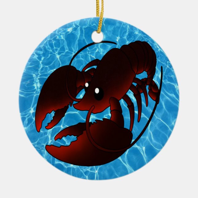 Cute Cartoon Red Lobster Ceramic Ornament (Front)