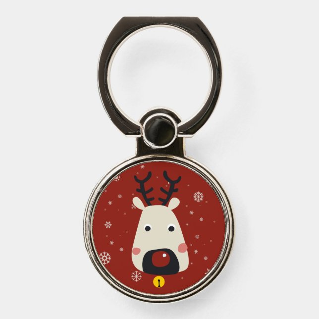 Cute cartoon red-nosed reindeer with snowflakes phone ring stand (Front)