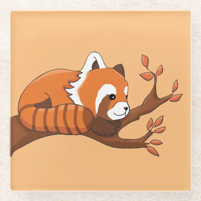 Cute Cartoon Red Panda In Tree Glass Coaster Zazzle Com