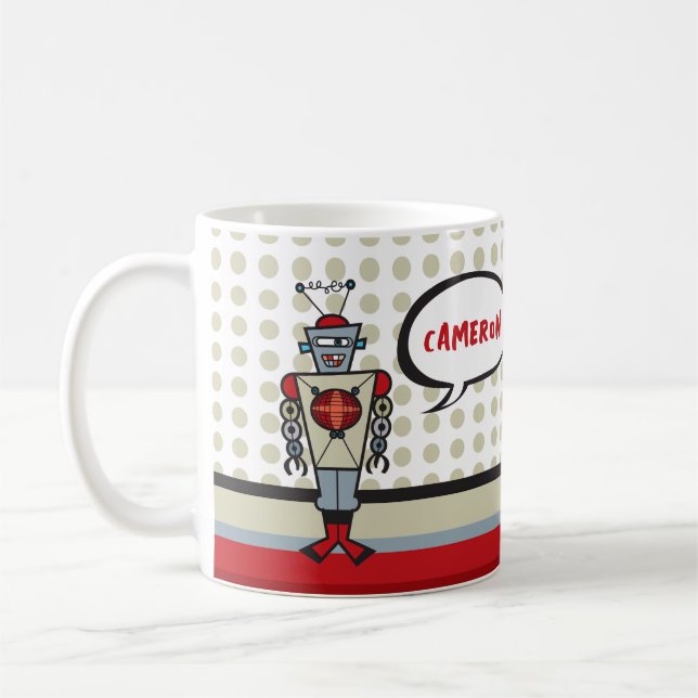 Cute Cartoon Red Robot Fun Retro Toy Children Kids Coffee Mug (Left)