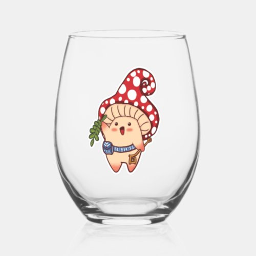 Cute Cartoon Red Speckled Mushroom Magic Herbalist Stemless Wine Glass