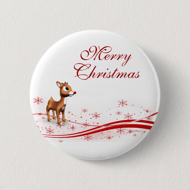 Cute Cartoon Reindeer Christmas Button (Front)
