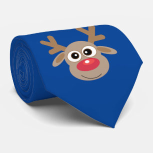 Cute Cartoon Reindeer Christmas Fun Blue Neck Tie