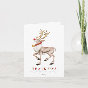 Cute Cartoon Reindeer Christmas Greeting Holiday Letterpress Thank You Card
