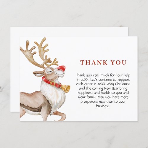 Cute Cartoon Reindeer Christmas Greeting Holiday Thank You Card