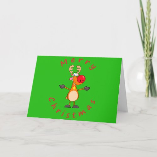 Cute Cartoon Reindeer Christmas  Holiday Card