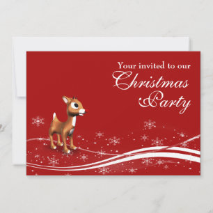 Cute Cartoon Reindeer Christmas Party Invitation