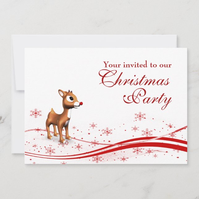 Cute Cartoon Reindeer Christmas Party Invitation (Front)