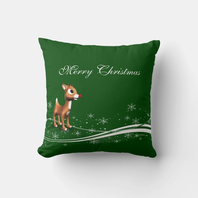 Cute Cartoon Reindeer Christmas Throw Pillow (Front)