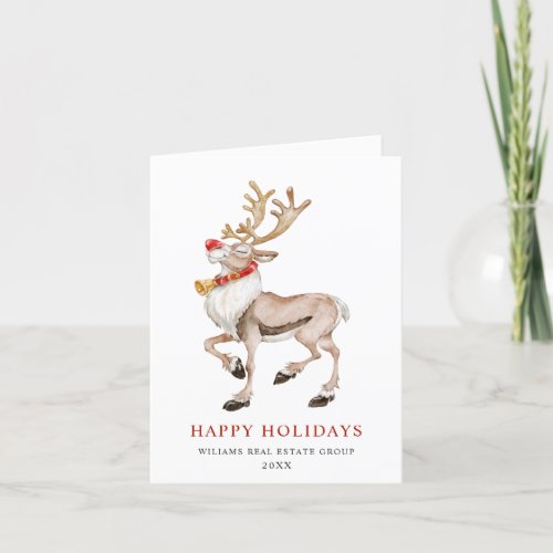 Cute Cartoon Reindeer Corporate Greeting Holiday Card