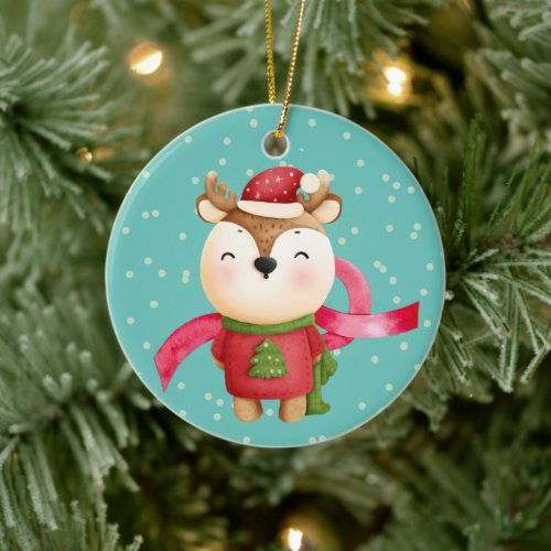 Cute Cartoon Reindeer Grandchild Christmas Ceramic Ornament