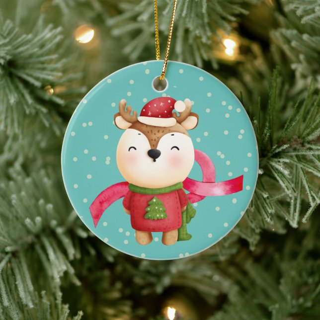 Cute Cartoon Reindeer Grandchild Christmas Ceramic Ornament (Tree)