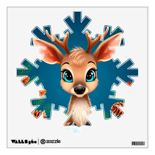 Cute Cartoon Reindeer in Winter with Pine Cones Wall Decal