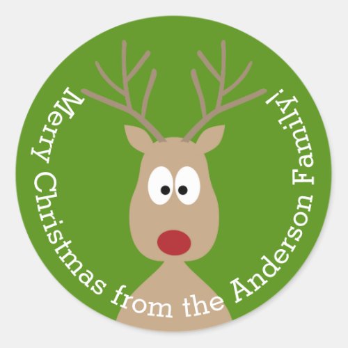 Cute Cartoon Reindeer _ Merry Christmas Greeting Classic Round Sticker