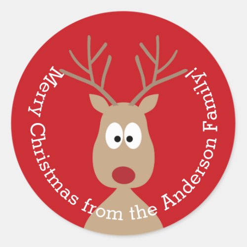 Cute Cartoon Reindeer _ Merry Christmas Greeting Classic Round Sticker